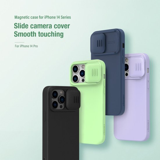 Husa Magnetica CamShield Pro Silky din silicon pentru iPhone 14 Pro Verde inchis