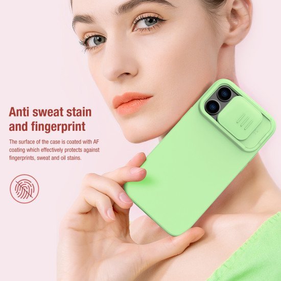 Husa Magnetica CamShield Pro Silky din silicon pentru iPhone 14 Pro Verde inchis