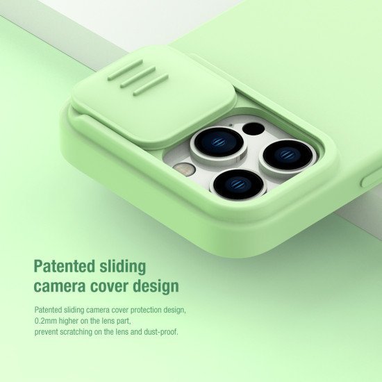 Husa Magnetica CamShield Pro Silky din silicon pentru iPhone 14 Pro Verde inchis