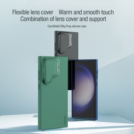 Husa CamShield Silky Prop din silicon pentru Samsung S24 Ultra albastru