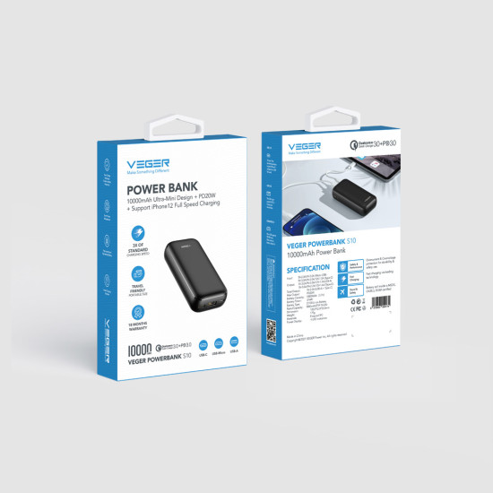 Bancă de energie VEGER 10000 mAh PD QC3.0 3A 20W S10 (W1135)