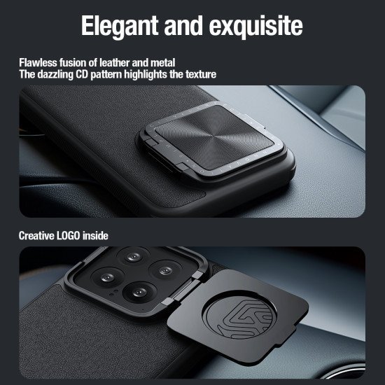 Husa magnetică din piele Nillkin CamShield negru pentru Xiaomi 14 Pro
